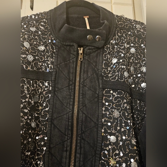 Free People Black Sparkle Sweatshirt Sz XL NWT - Picture 7 of 8